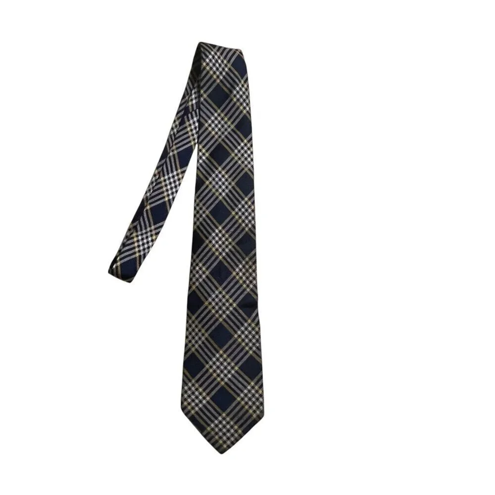Lauren Ralph Lauren Navy & Yellow Plaid Silk Tie For Men